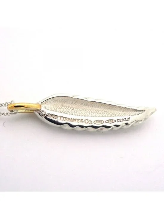 Tiffany & Co Necklace Feather 18k Yellow Gold 925 Sterling Silver - Picture 6 of 7
